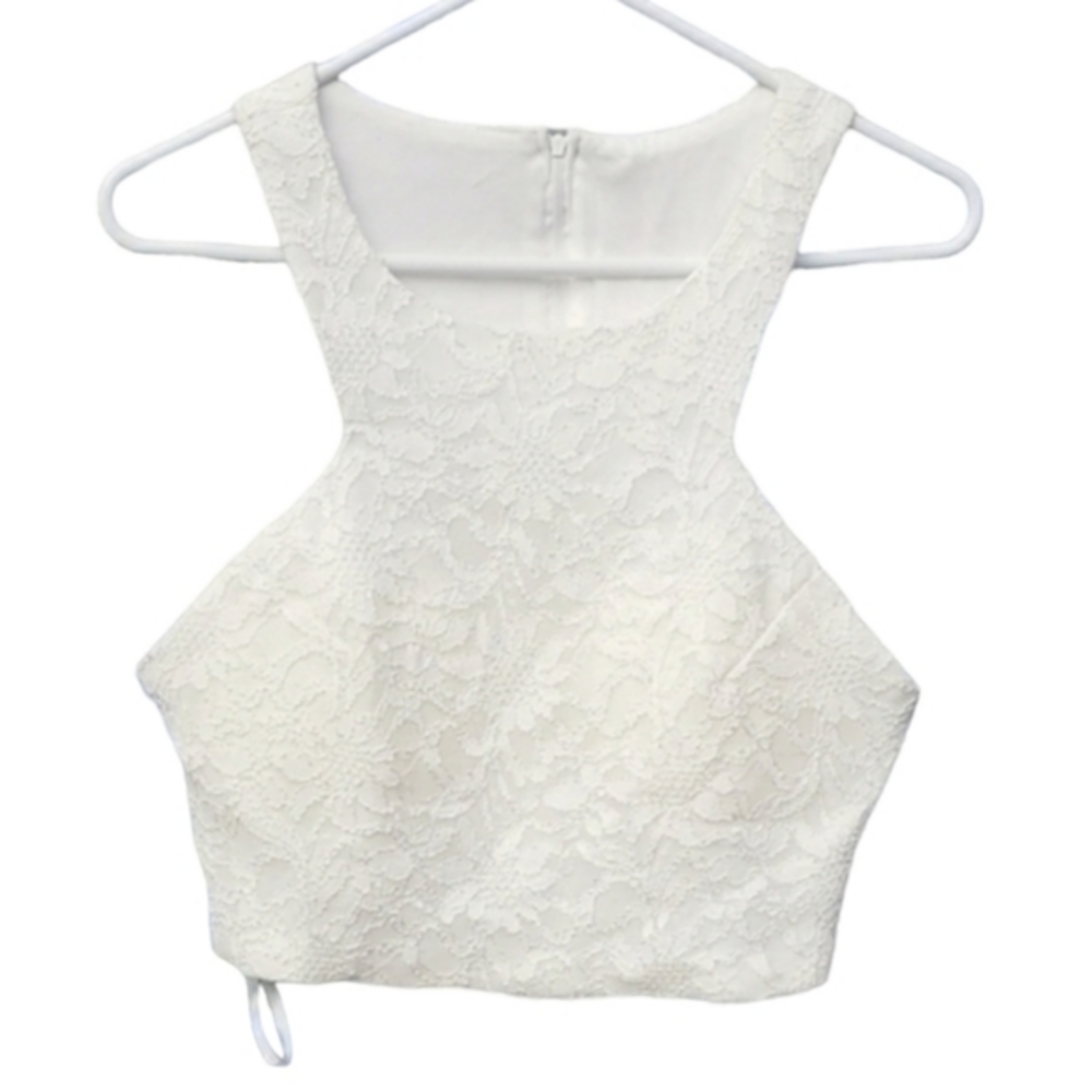 B Darlin Ivory Sleeveless Zip Up Cocktail‎ Lace Blouse Top Size 15/16